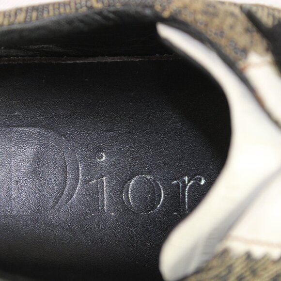 Christian Dior Taupe White Croc Distressed Canvas Lace-Up Low Profile Sneaker - Picture 9 of 11